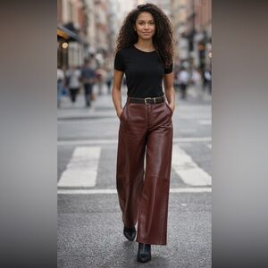 NWT FRAME Burgundy Wide Leg Leather Trousers Size4